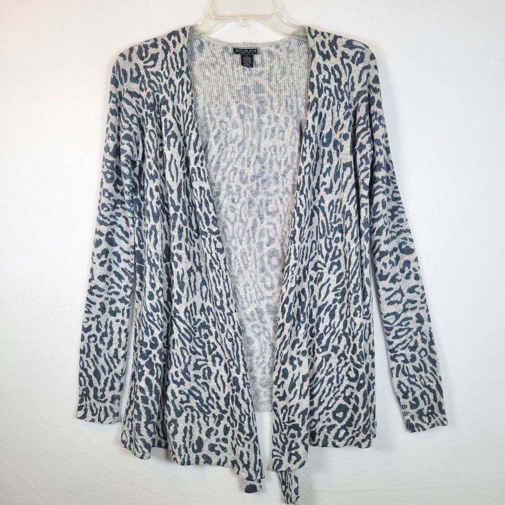 Akualani Womens Animal Leopard Angora Wool Cardigan Sweater Size Small Gray